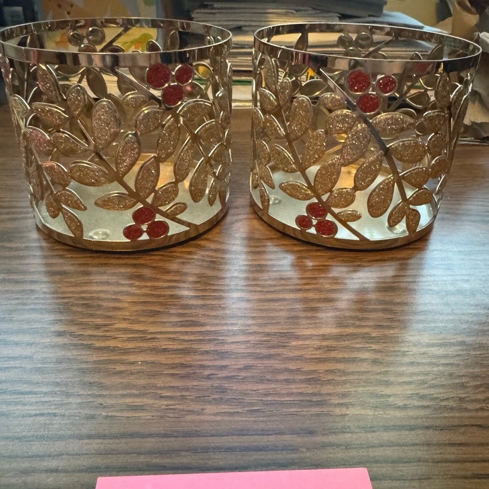 Bath and Body Works gold holly candle holders set of 2